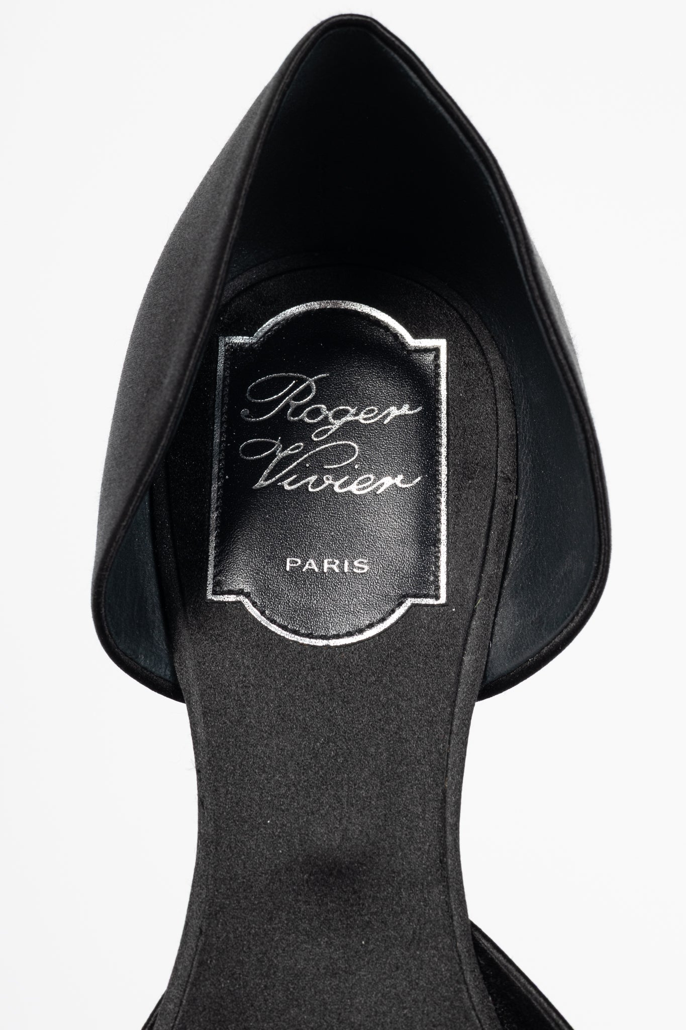 Roger Vivier Chips Black Silk Strass-Buckle Flats