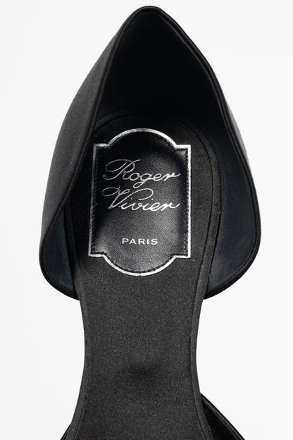 Roger Vivier Chips Black Silk Strass-Buckle Flats