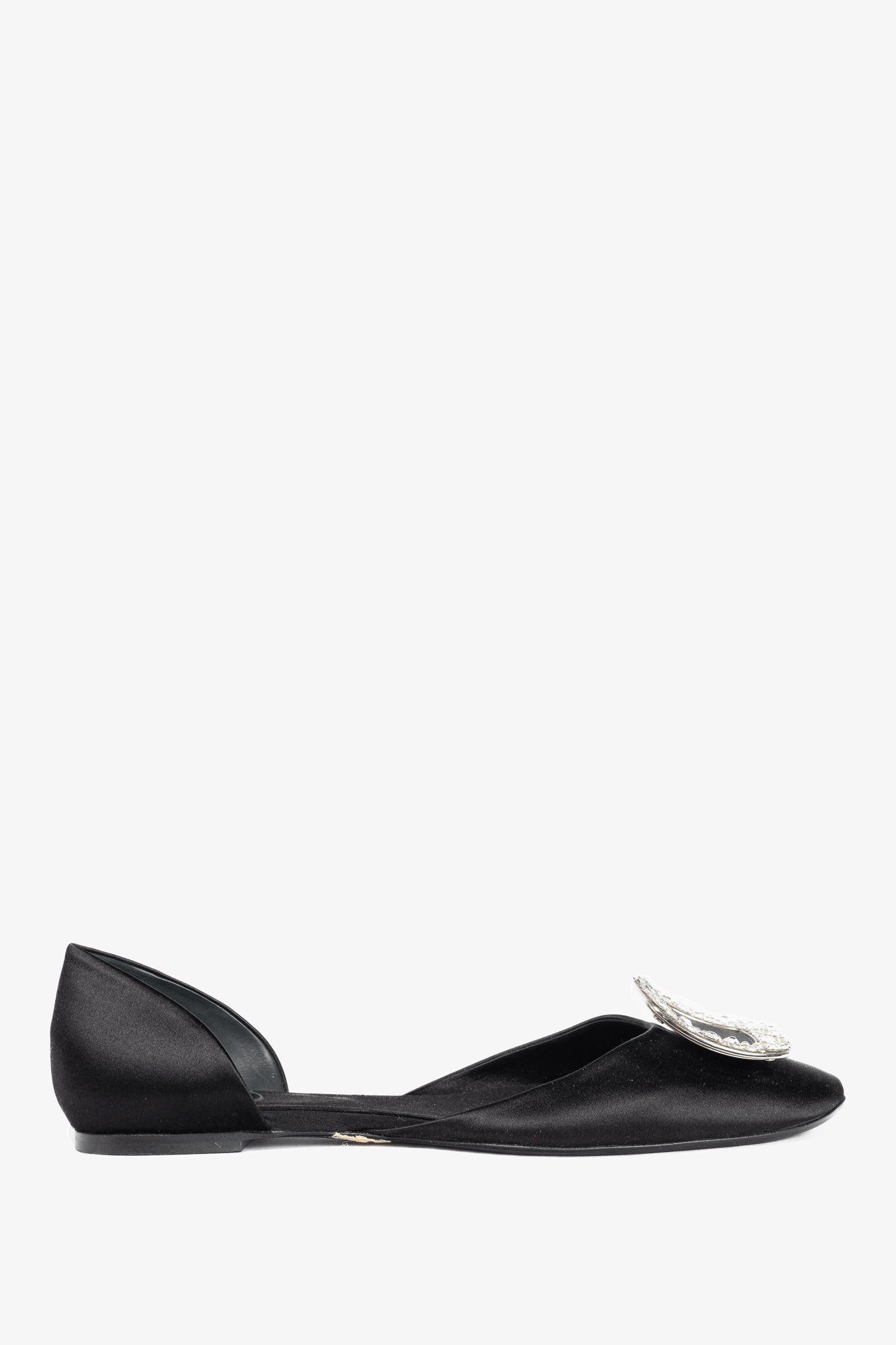 Roger Vivier Chips Black Silk Strass-Buckle Flats