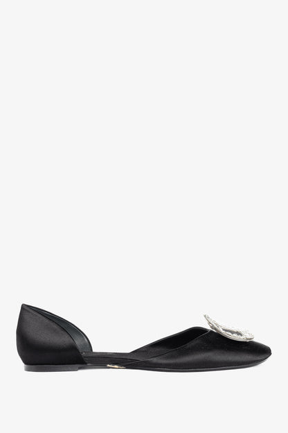 Roger Vivier Chips Black Silk Strass-Buckle Flats