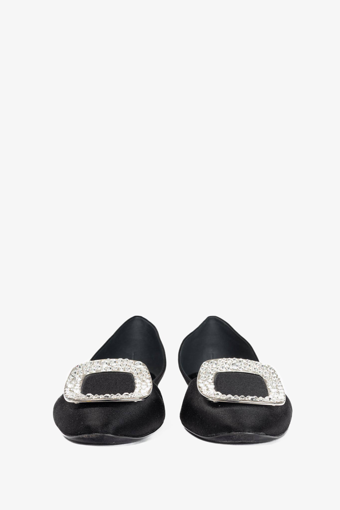 Roger Vivier Chips Black Silk Strass-Buckle Flats