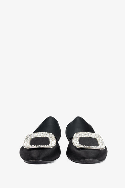 Roger Vivier Chips Black Silk Strass-Buckle Flats