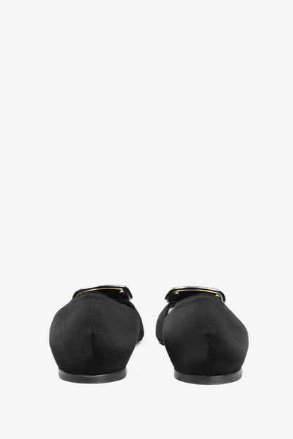 Roger Vivier Chips Black Silk Strass-Buckle Flats