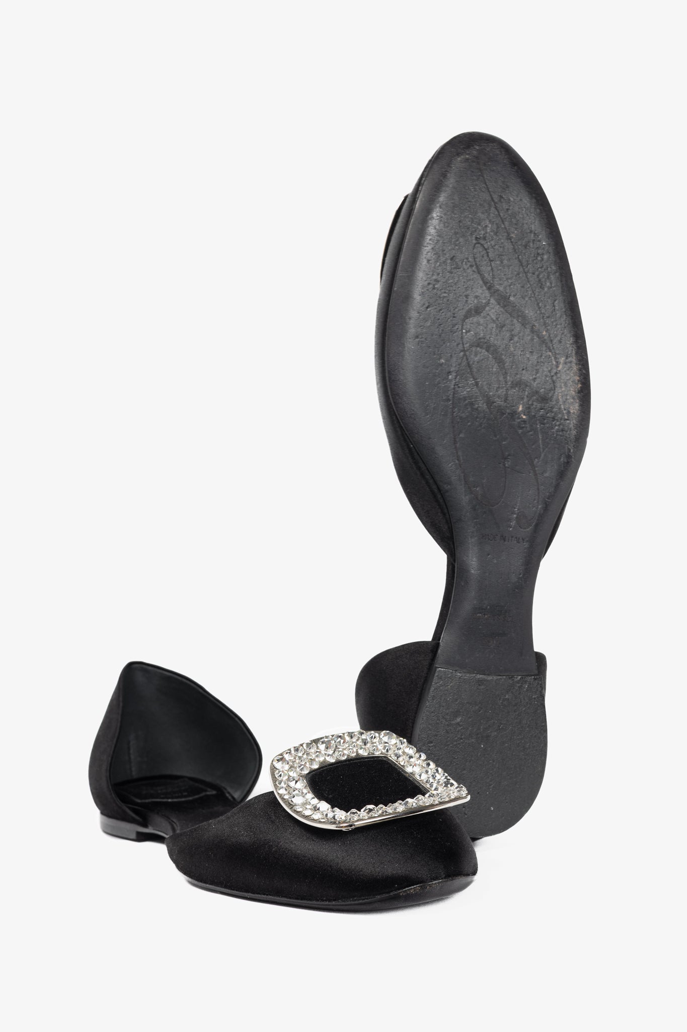 Roger Vivier Chips Black Silk Strass-Buckle Flats