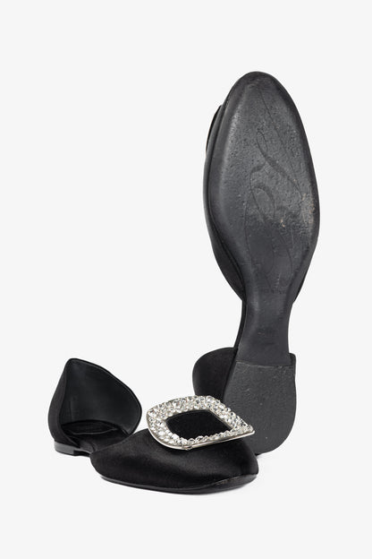 Roger Vivier Chips Black Silk Strass-Buckle Flats