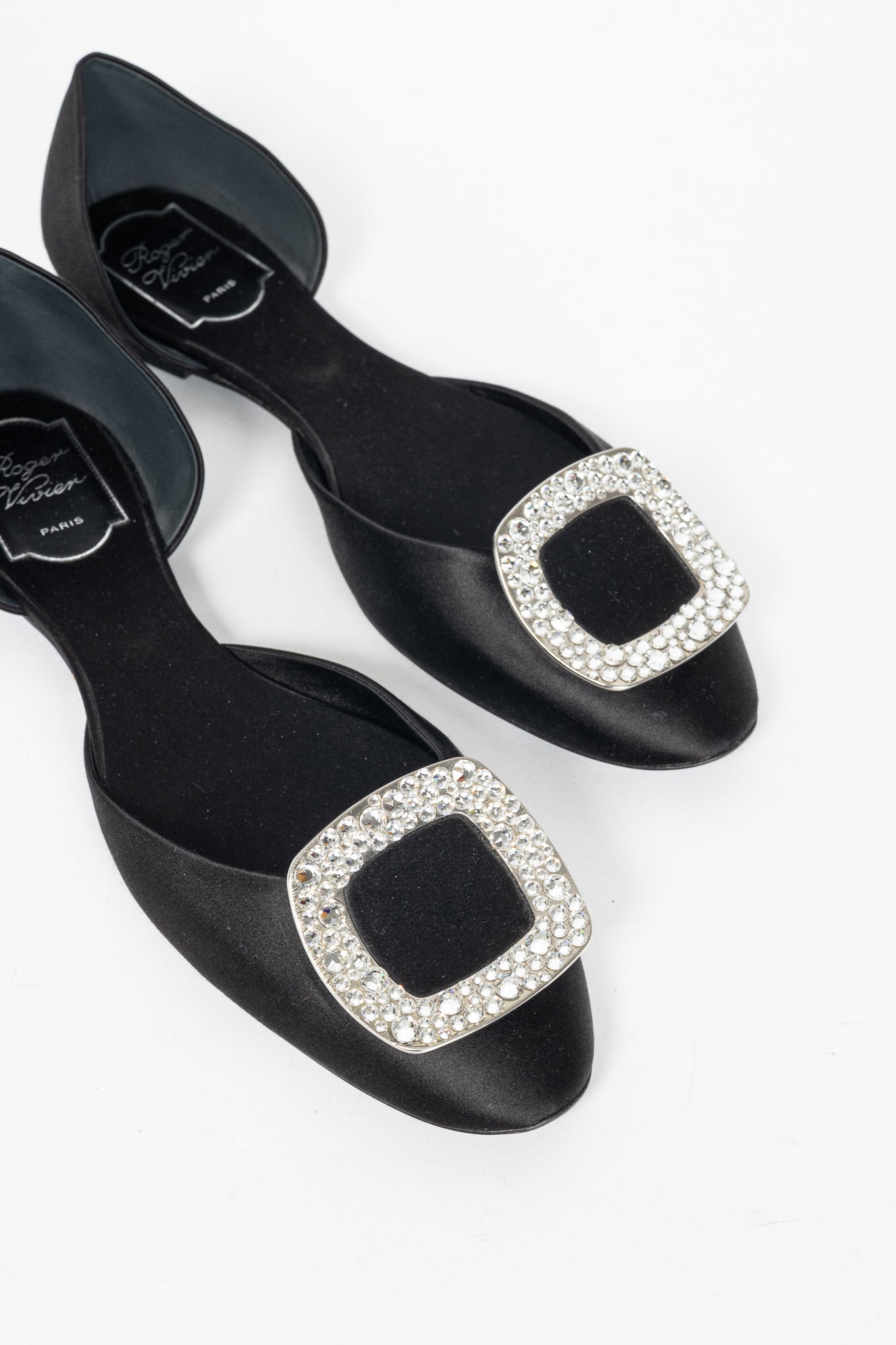 Roger Vivier Chips Black Silk Strass-Buckle Flats