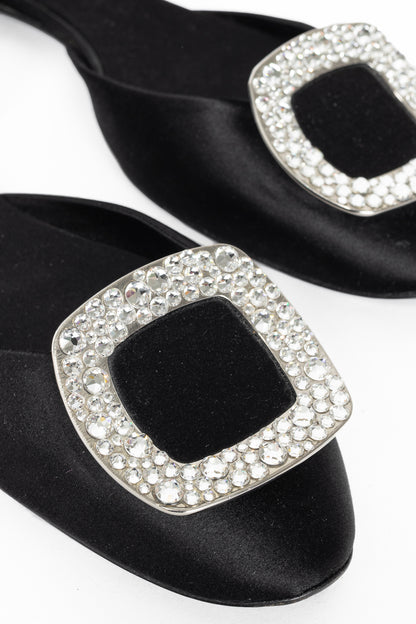 Roger Vivier Chips Black Silk Strass-Buckle Flats