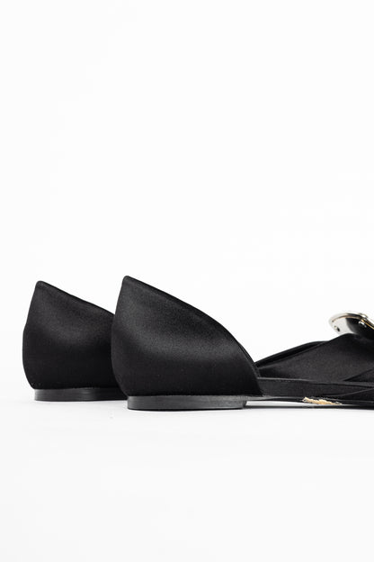 Roger Vivier Chips Black Silk Strass-Buckle Flats