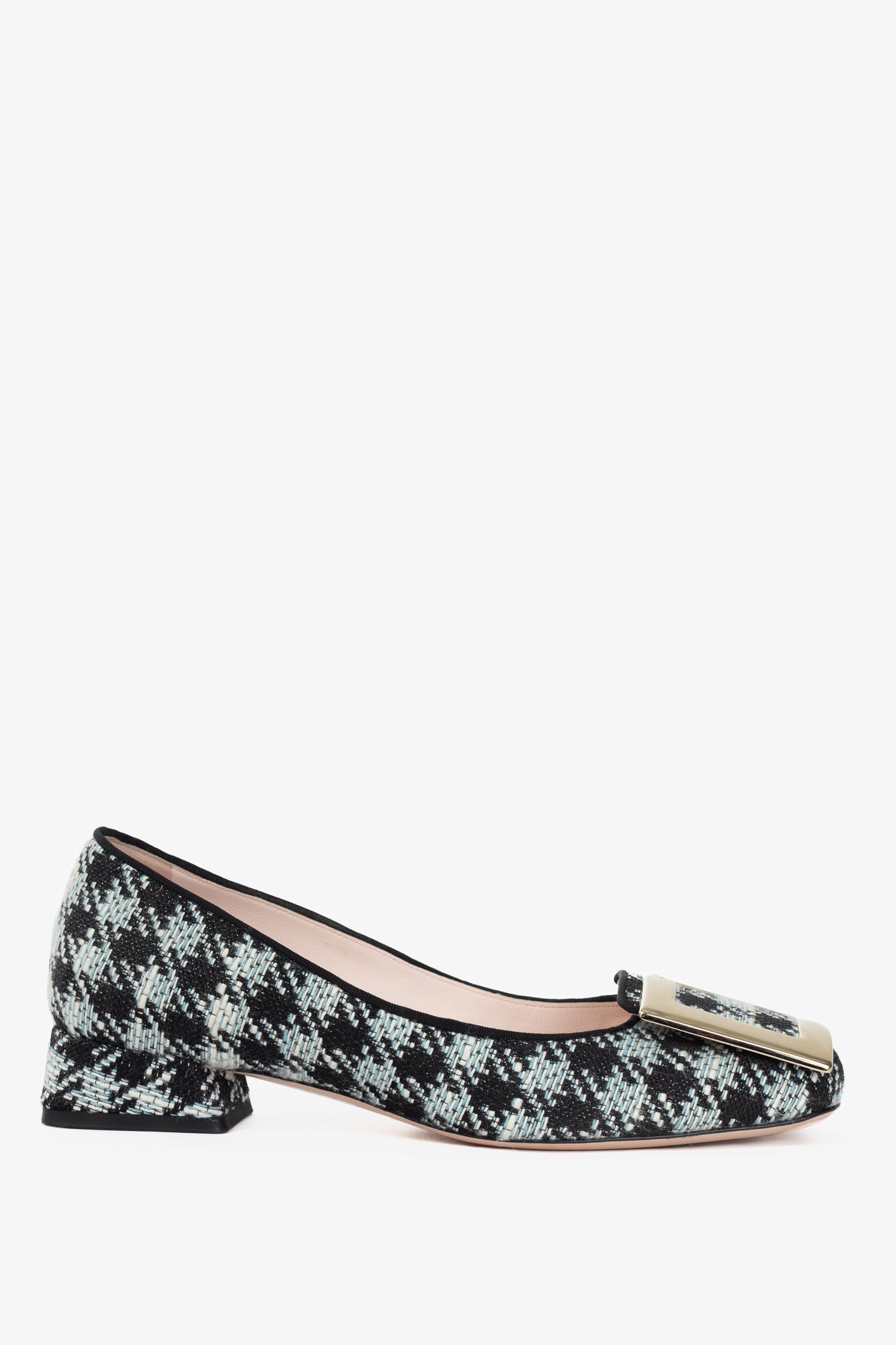 Roger Vivier Tres Vivier Blue Houndstooth-Tweed Buckle Pumps