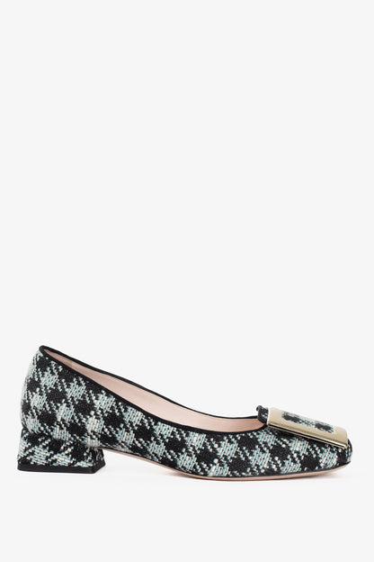 Roger Vivier Tres Vivier Blue Houndstooth-Tweed Buckle Pumps