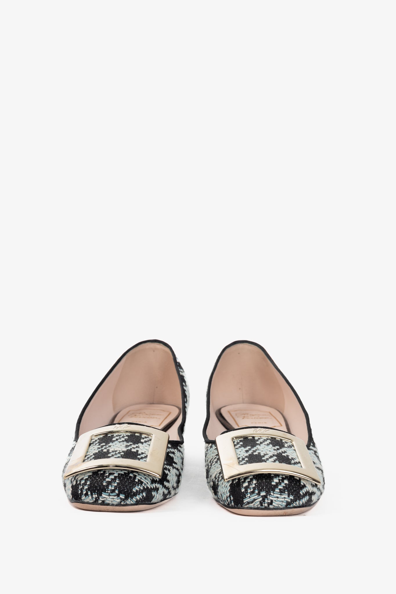 Roger Vivier Tres Vivier Blue Houndstooth-Tweed Buckle Pumps