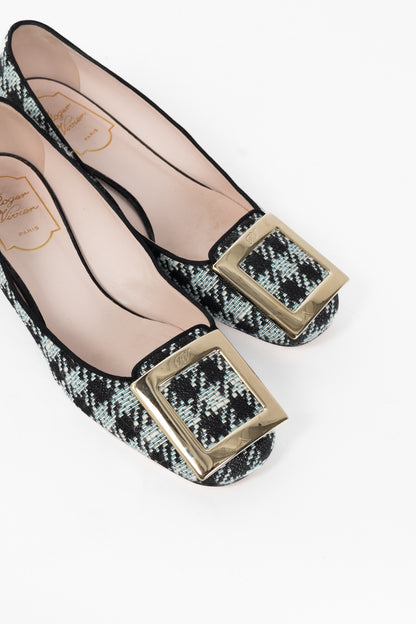 Roger Vivier Tres Vivier Blue Houndstooth-Tweed Buckle Pumps
