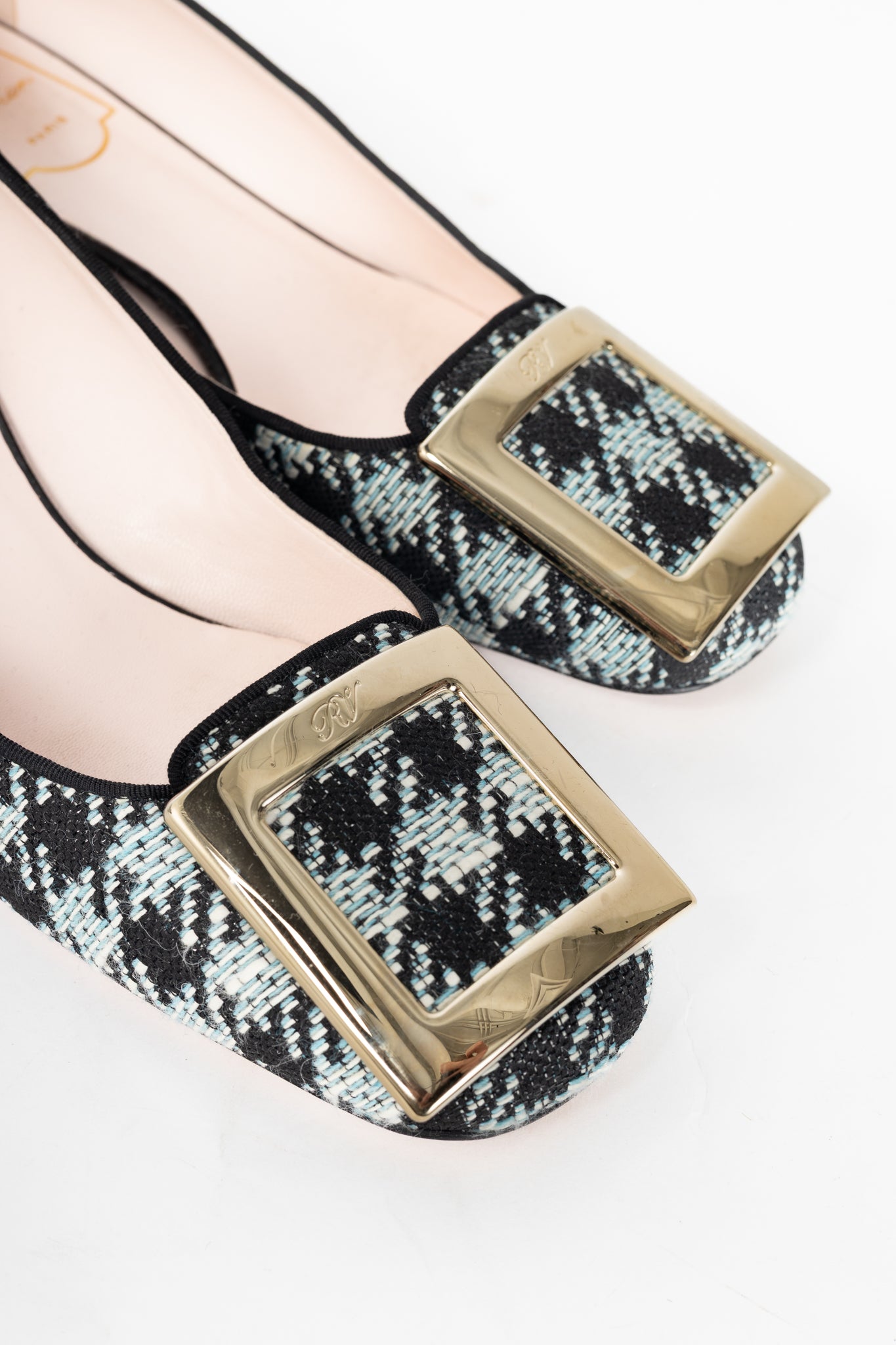 Roger Vivier Tres Vivier Blue Houndstooth-Tweed Buckle Pumps