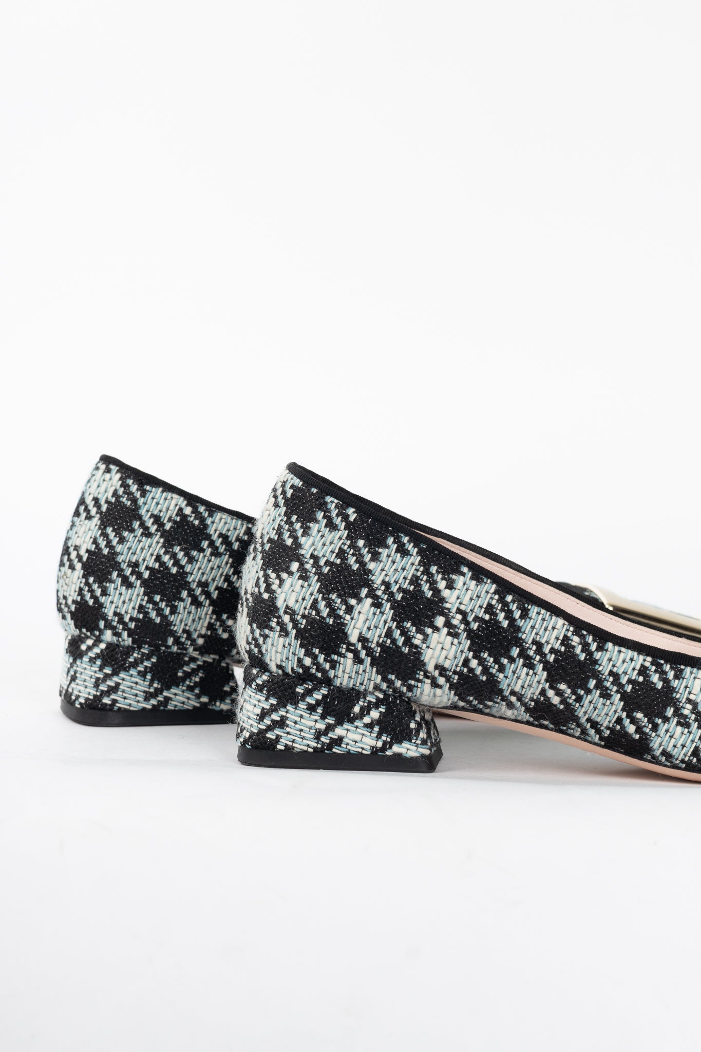 Roger Vivier Tres Vivier Blue Houndstooth-Tweed Buckle Pumps