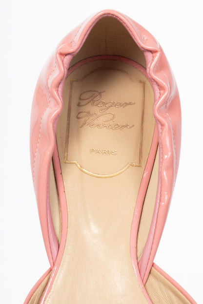 Roger Vivier Chips Pink Patent Leather Buckle Scrunch Flats