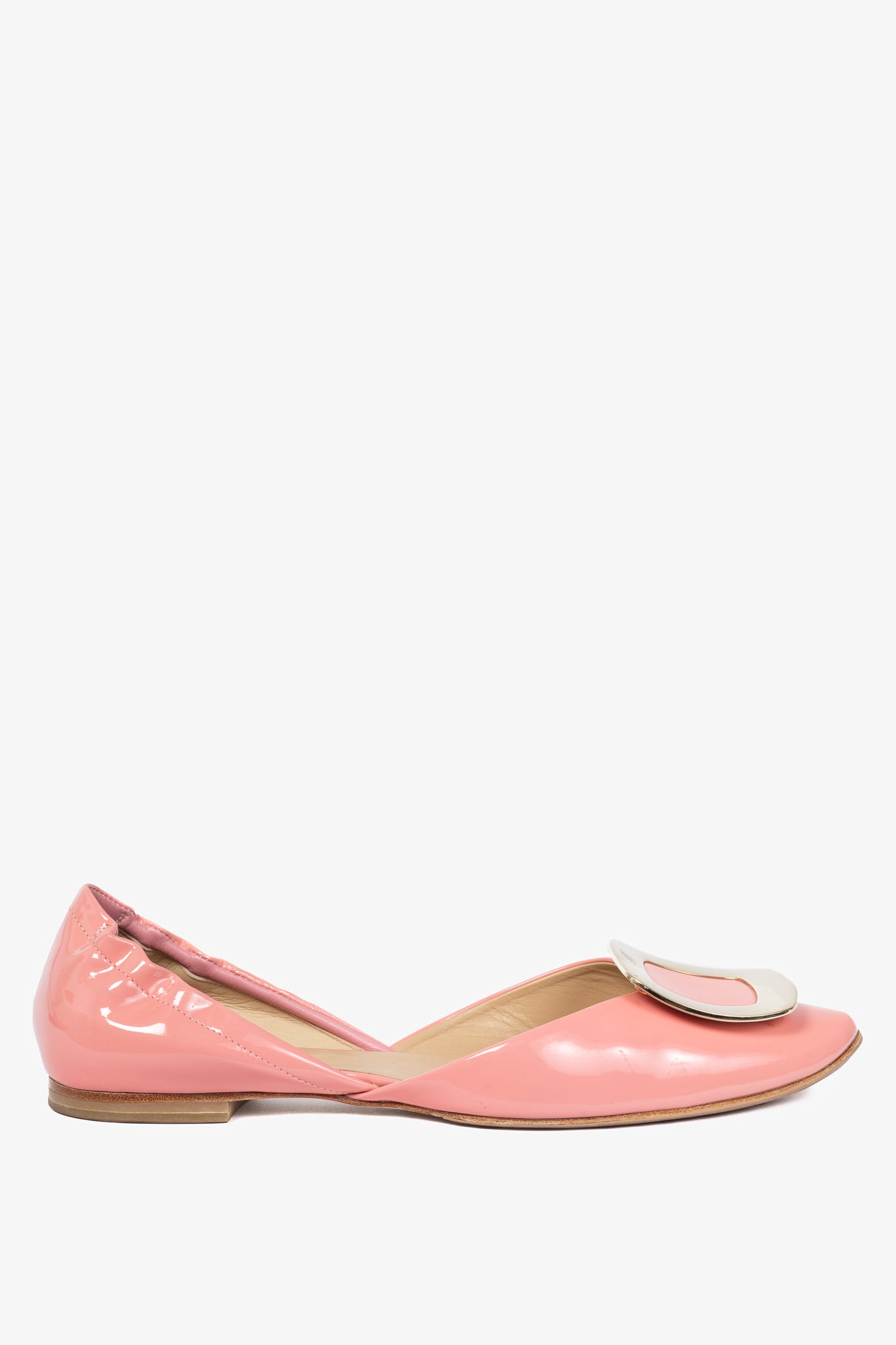 Roger Vivier Chips Pink Patent Leather Buckle Scrunch Flats