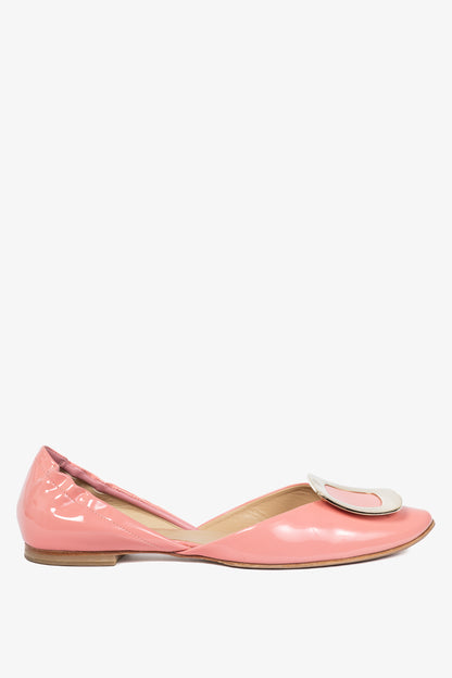 Roger Vivier Chips Pink Patent Leather Buckle Scrunch Flats