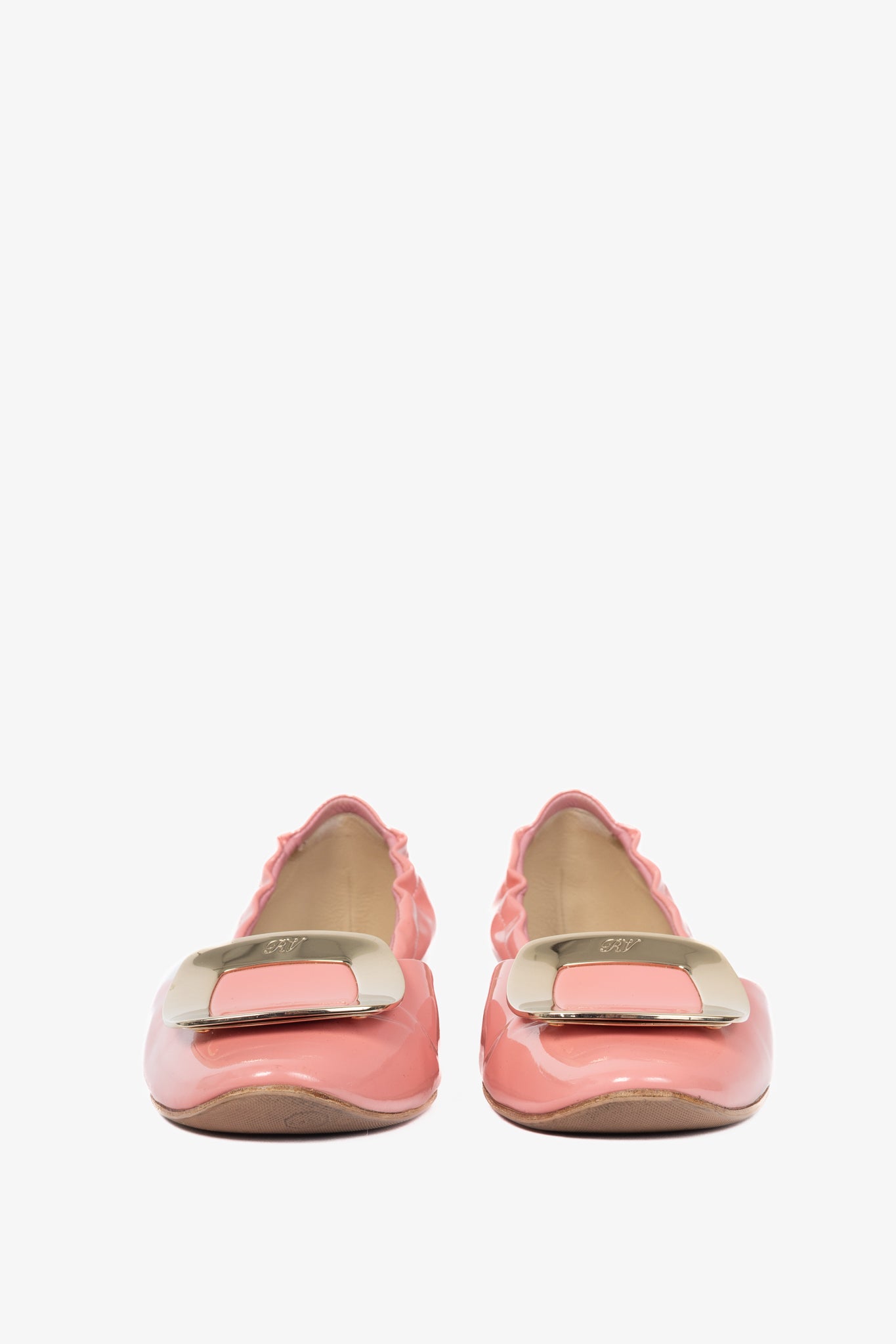 Roger Vivier Chips Pink Patent Leather Buckle Scrunch Flats