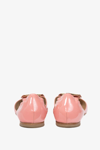 Roger Vivier Chips Pink Patent Leather Buckle Scrunch Flats
