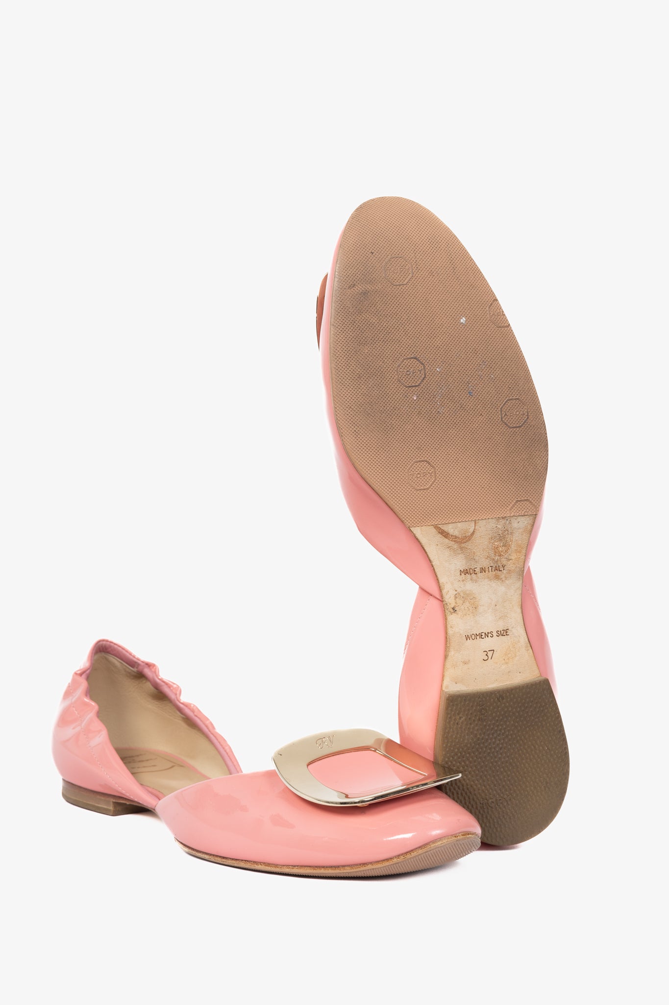 Roger Vivier Chips Pink Patent Leather Buckle Scrunch Flats