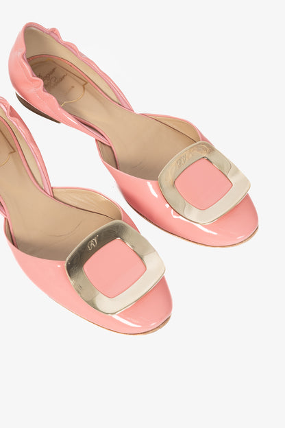 Roger Vivier Chips Pink Patent Leather Buckle Scrunch Flats