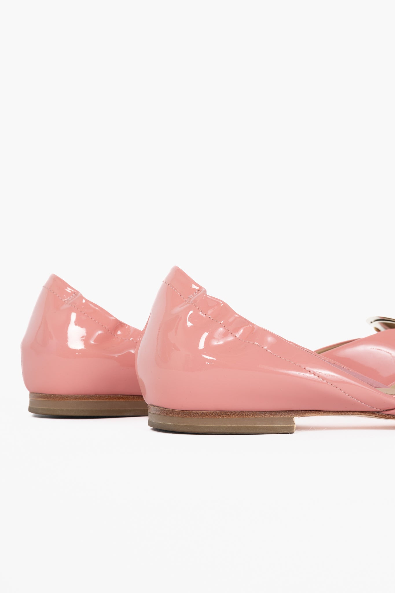 Roger Vivier Chips Pink Patent Leather Buckle Scrunch Flats