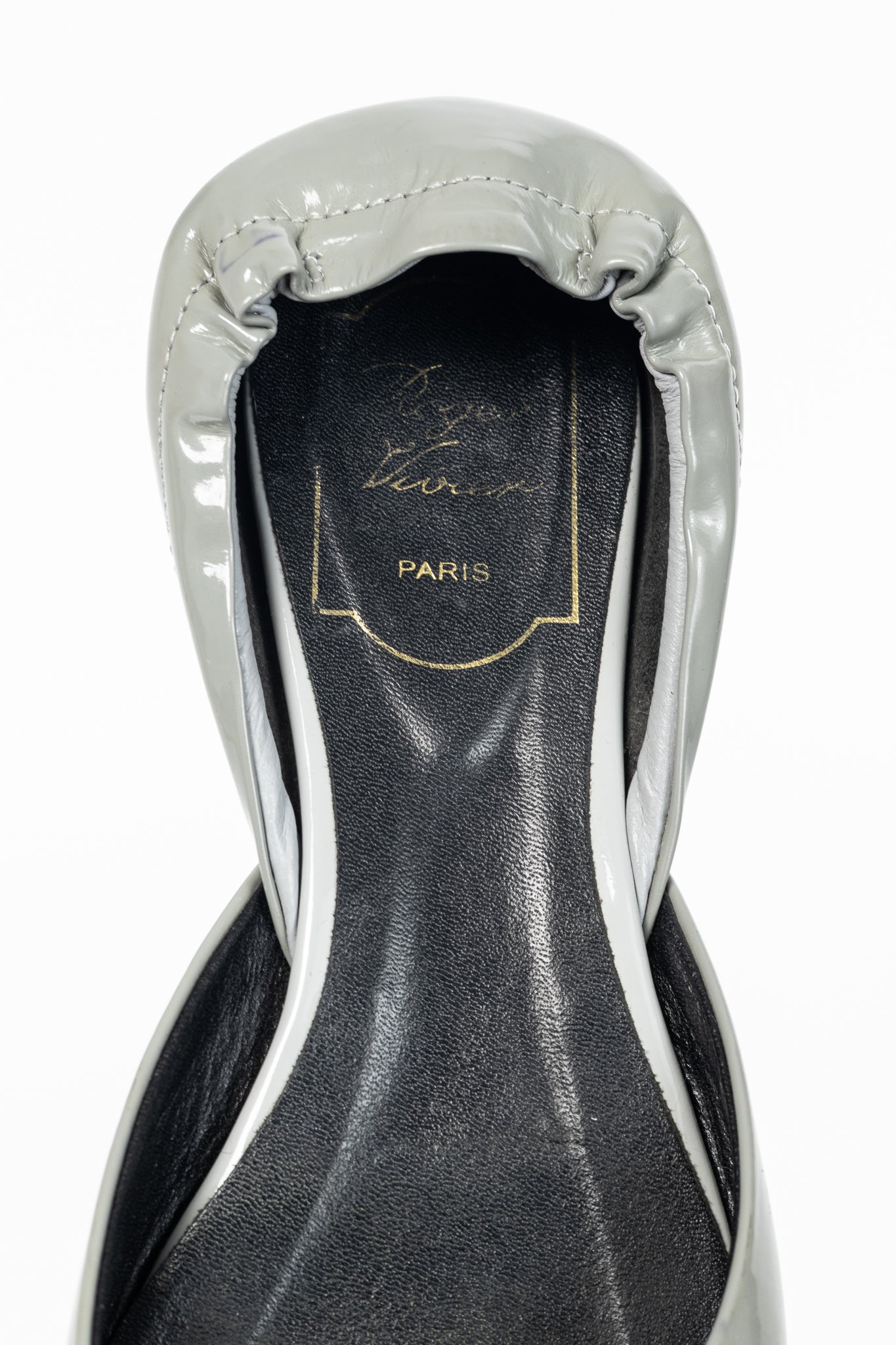 Roger Vivier Chips Grey Patent Leather Buckle Scrunch Flats