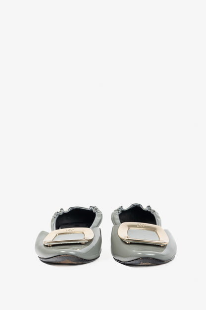 Roger Vivier Chips Grey Patent Leather Buckle Scrunch Flats