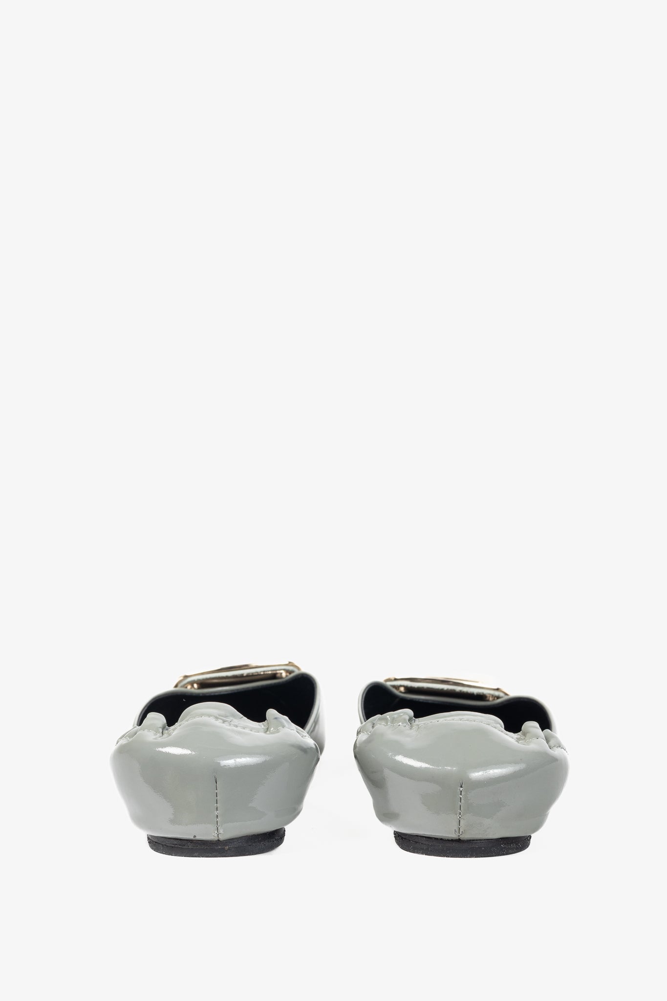 Roger Vivier Chips Grey Patent Leather Buckle Scrunch Flats