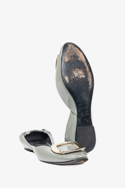 Roger Vivier Chips Grey Patent Leather Buckle Scrunch Flats