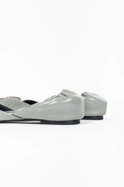 Roger Vivier Chips Grey Patent Leather Buckle Scrunch Flats