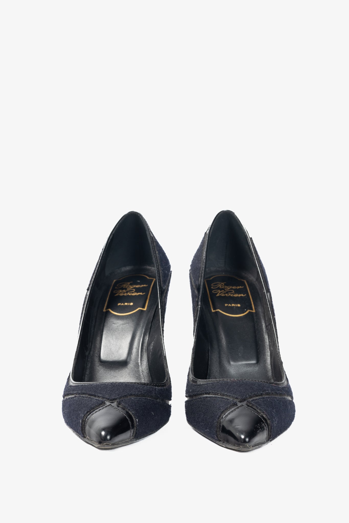Roger Vivier Prismick Laine Blue & Black Leather Patchwork Heels