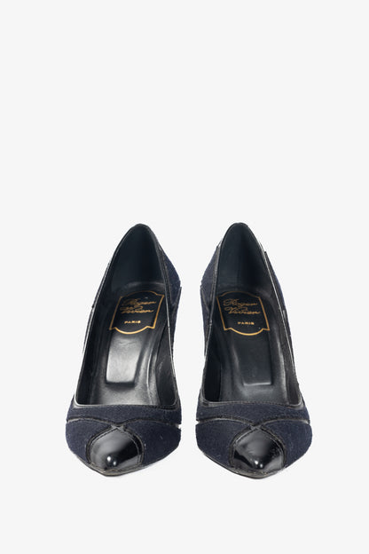 Roger Vivier Prismick Laine Blue & Black Leather Patchwork Heels