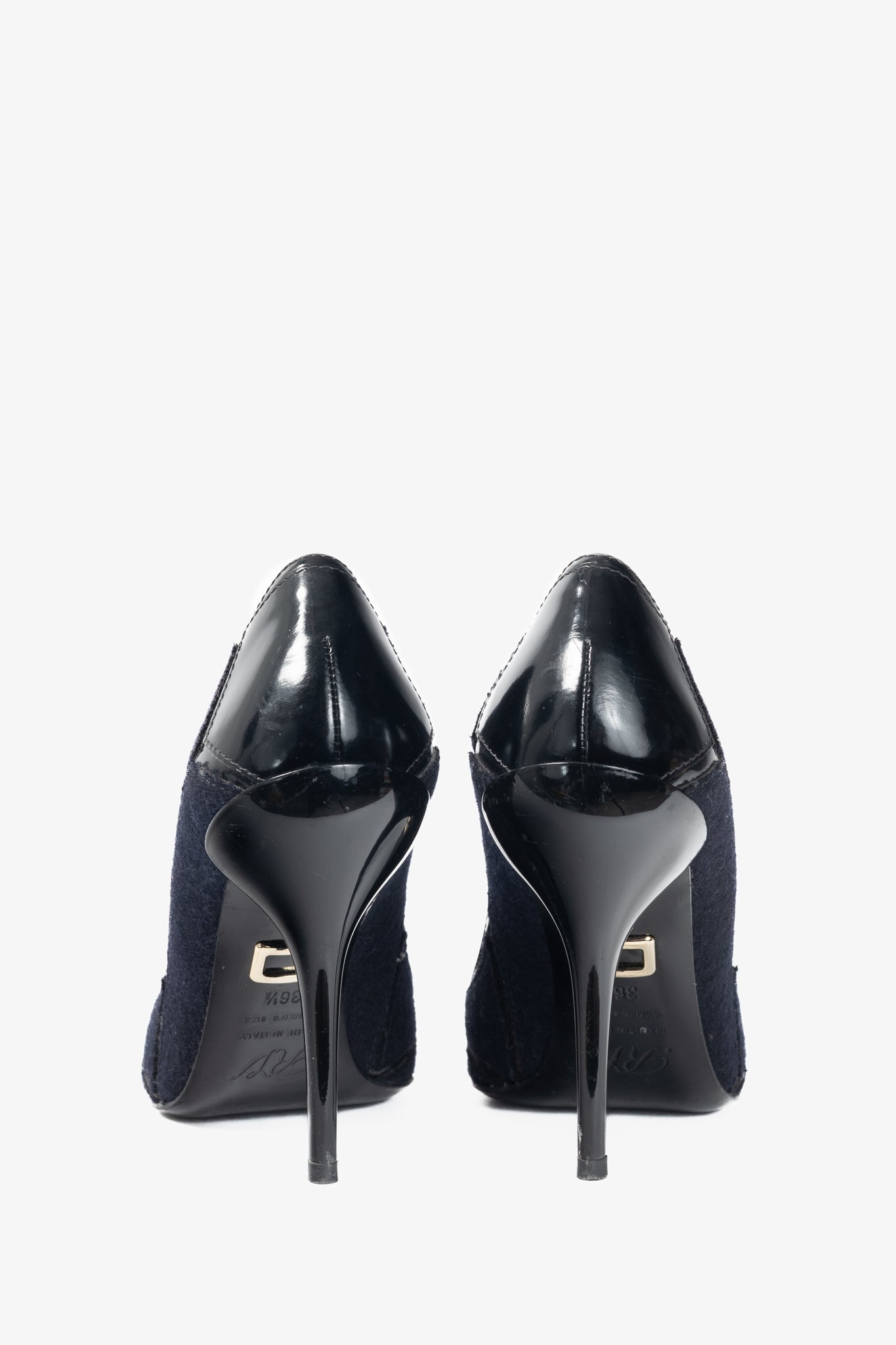 Roger Vivier Prismick Laine Blue & Black Leather Patchwork Heels
