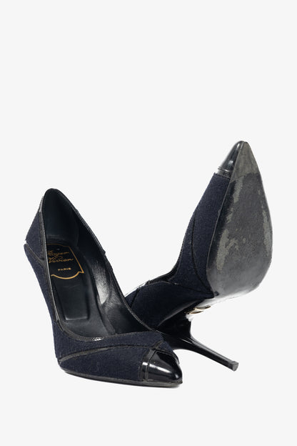 Roger Vivier Prismick Laine Blue & Black Leather Patchwork Heels