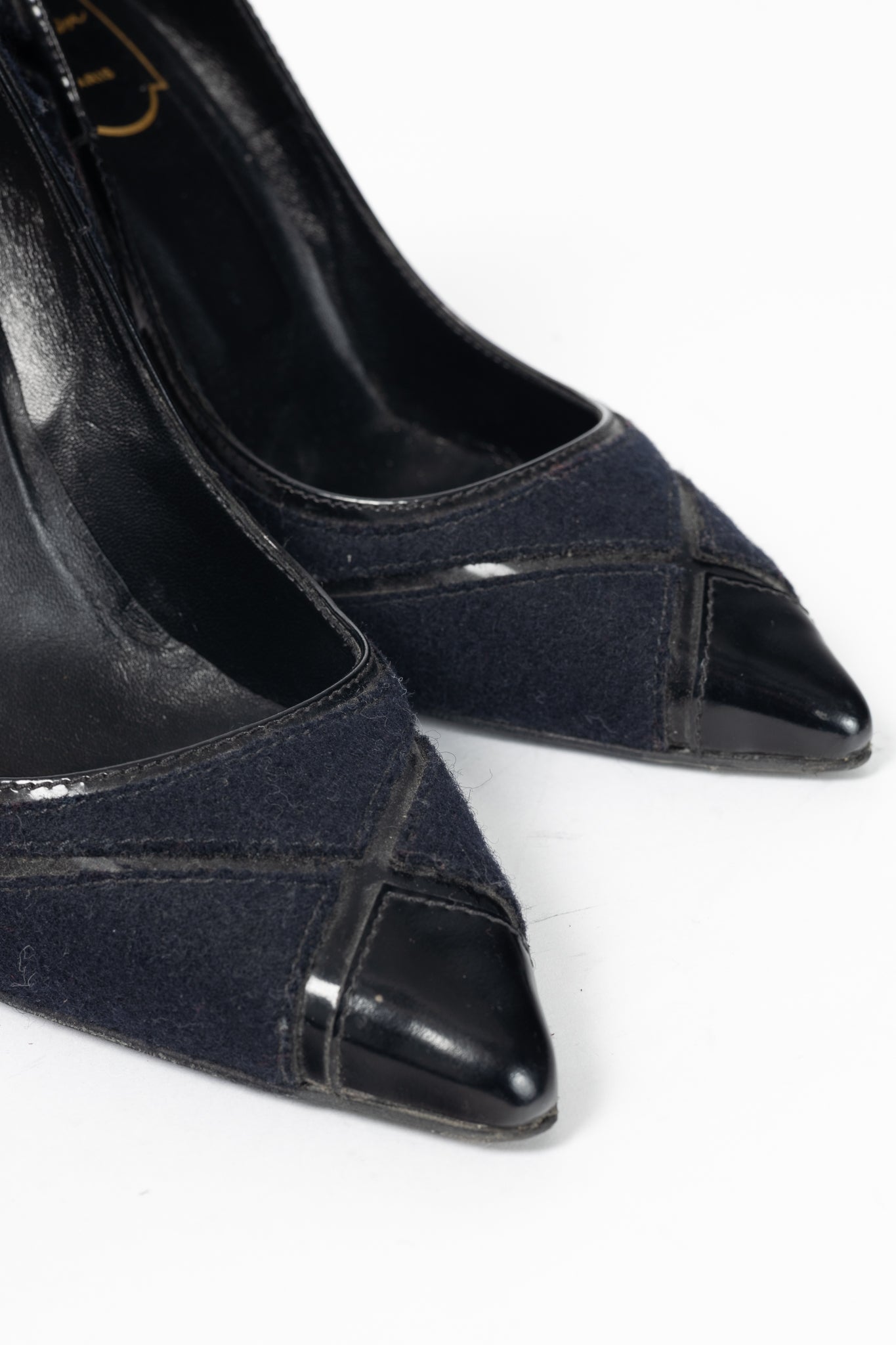 Roger Vivier Prismick Laine Blue & Black Leather Patchwork Heels