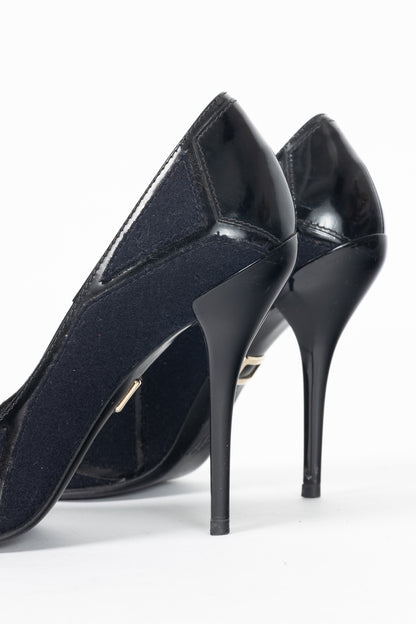 Roger Vivier Prismick Laine Blue & Black Leather Patchwork Heels