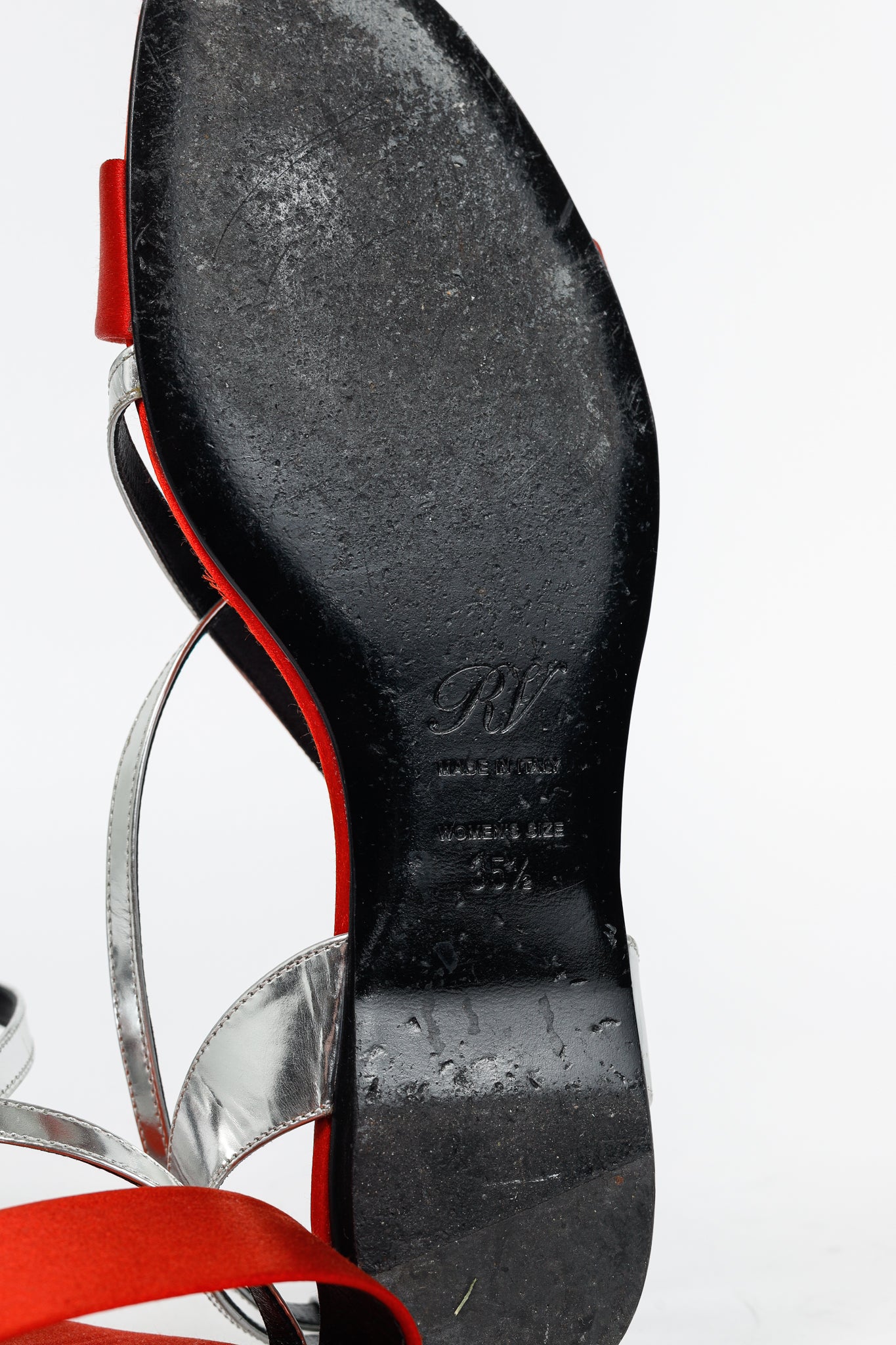 Roger Vivier SS/14 Croisée Red Satin & Silver Patent-Leather Flat Sandals