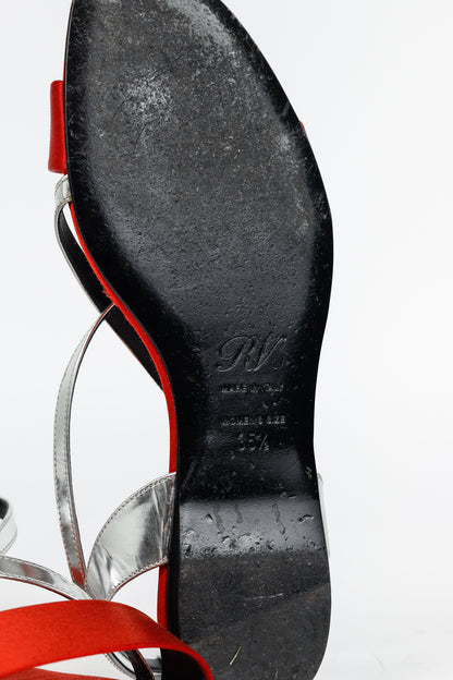 Roger Vivier SS/14 Croisée Red Satin & Silver Patent-Leather Flat Sandals