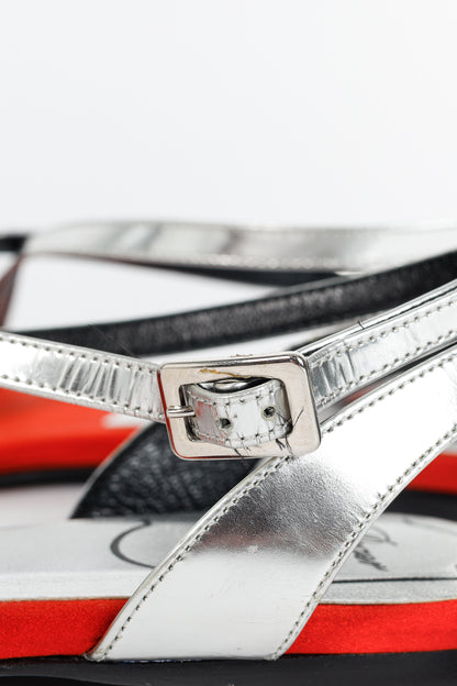 Roger Vivier SS/14 Croisée Red Satin & Silver Patent-Leather Flat Sandals