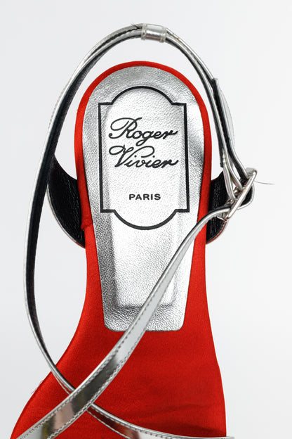 Roger Vivier SS/14 Croisée Red Satin & Silver Patent-Leather Flat Sandals