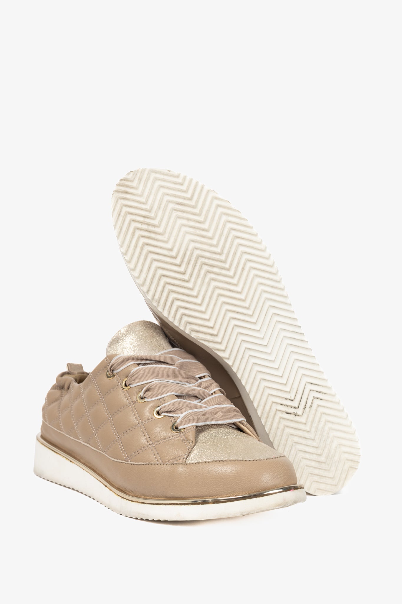 Ron White Novella Quilt Nude Nappa Lace-Up Sneakers
