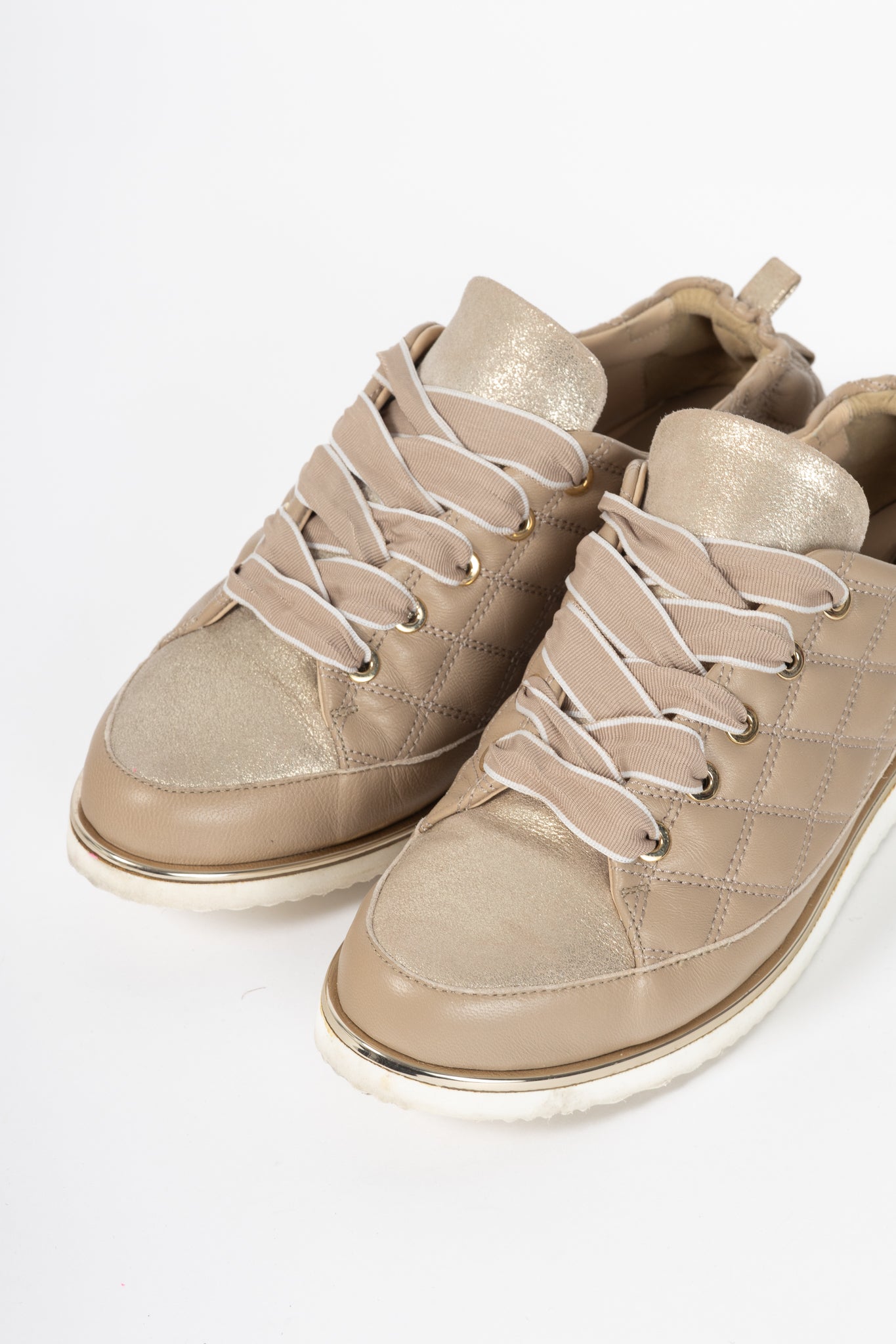 Ron White Novella Quilt Nude Nappa Lace-Up Sneakers