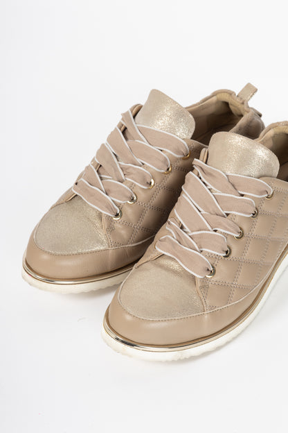 Ron White Novella Quilt Nude Nappa Lace-Up Sneakers