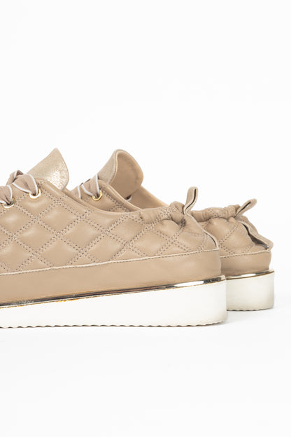 Ron White Novella Quilt Nude Nappa Lace-Up Sneakers