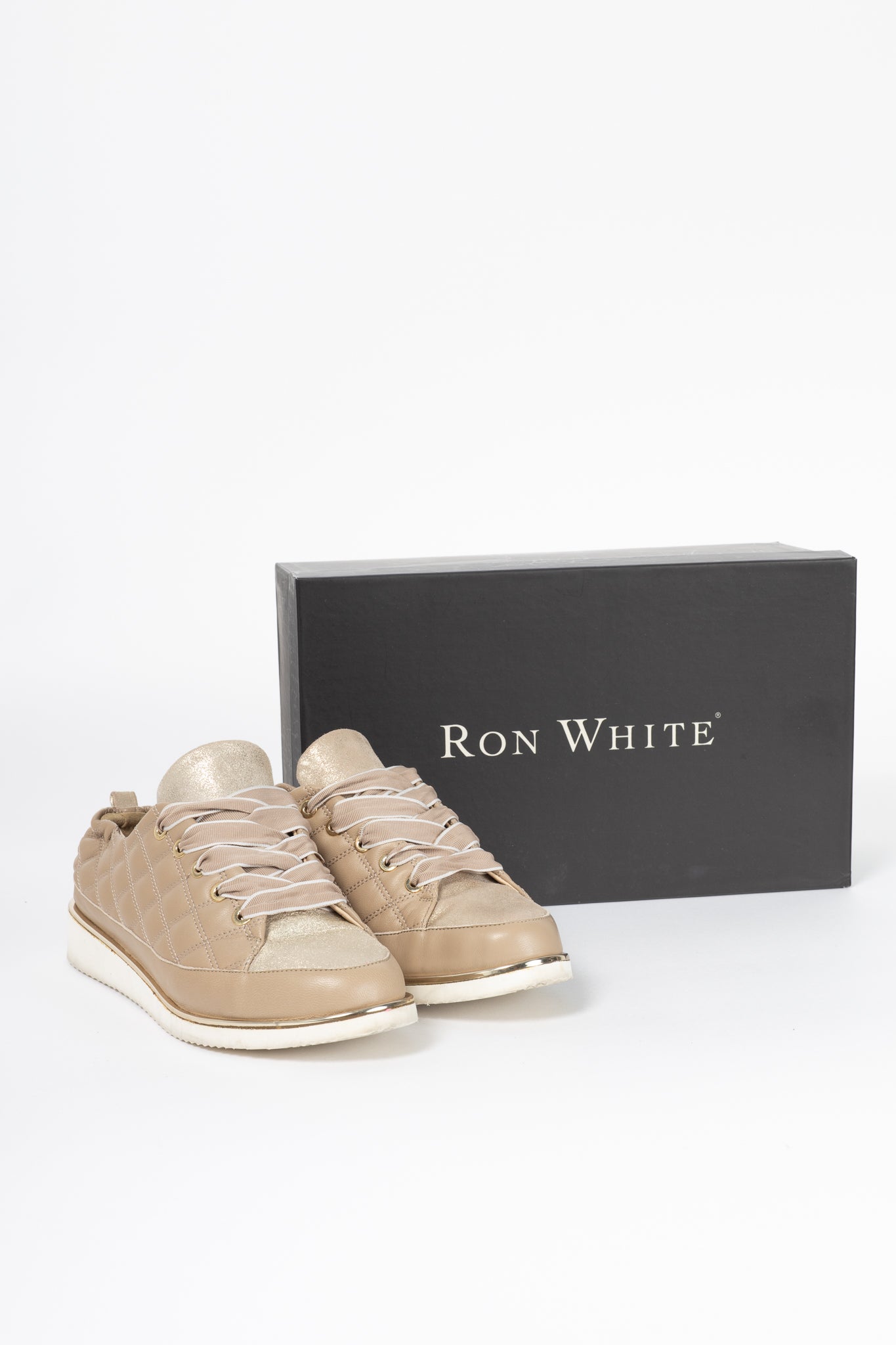 Ron White Novella Quilt Nude Nappa Lace-Up Sneakers