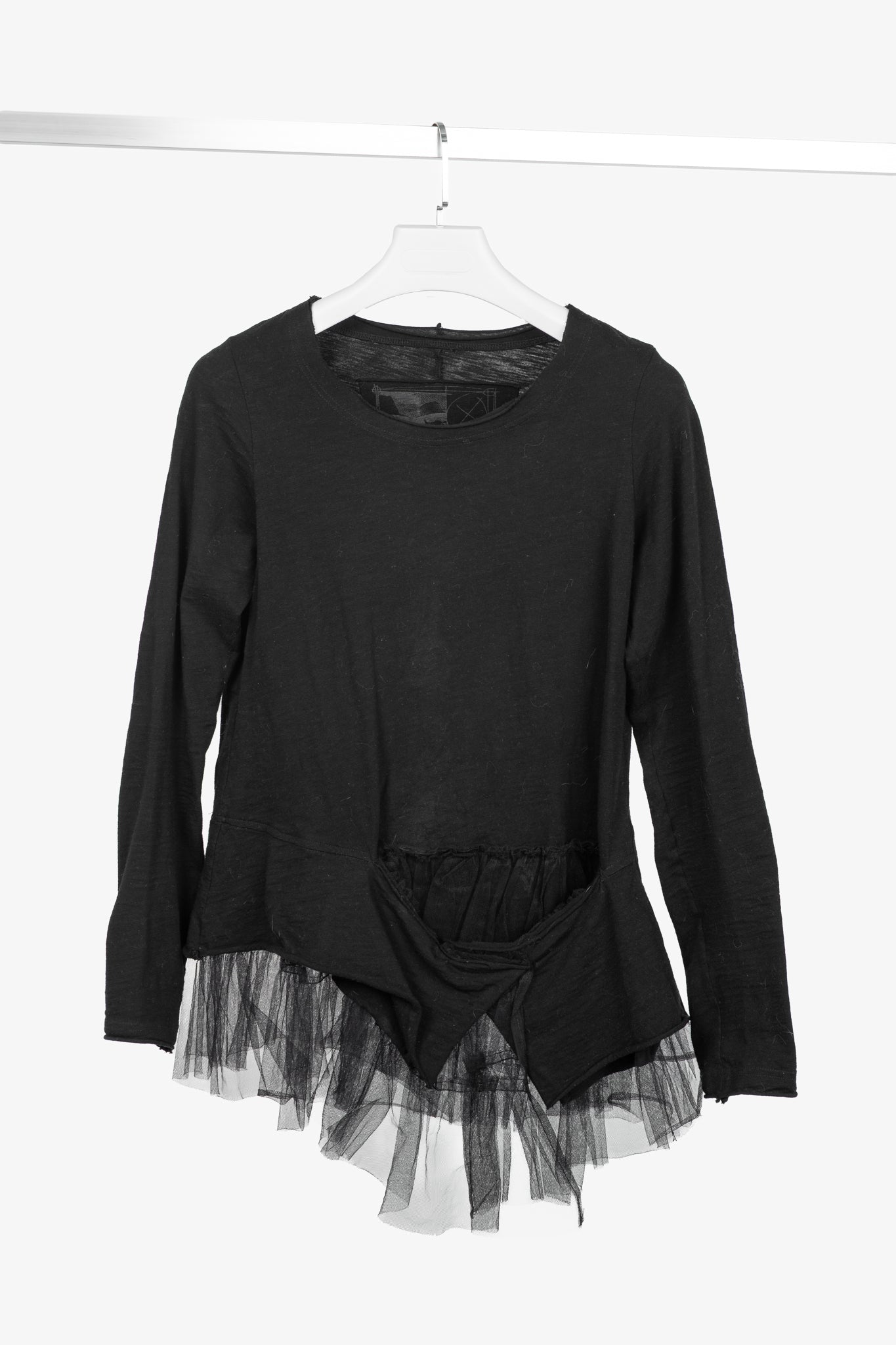 Rundholz Black Label Black Cotton-Jersey Tulle-Hem T-Shirt