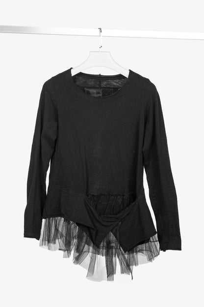 Rundholz Black Label Black Cotton-Jersey Tulle-Hem T-Shirt