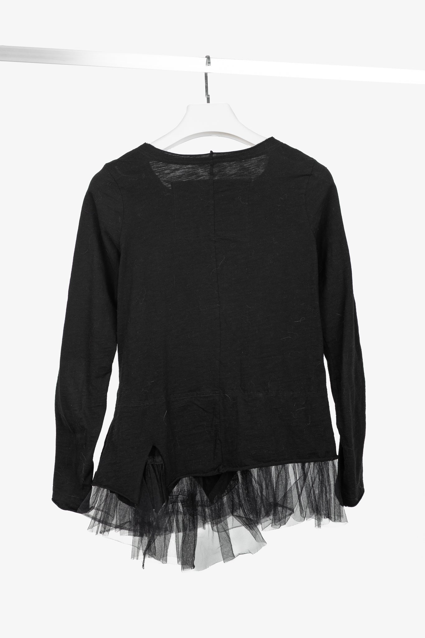 Rundholz Black Label Black Cotton-Jersey Tulle-Hem T-Shirt