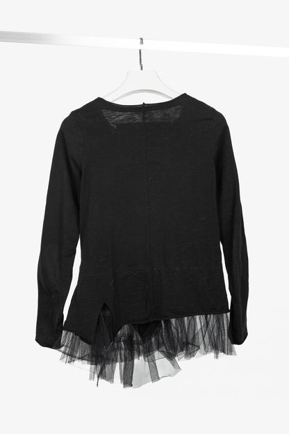 Rundholz Black Label Black Cotton-Jersey Tulle-Hem T-Shirt